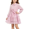 thumbnail image 3 of Auroural Girls Long Sleeve Shirt Dress Lapel Button Tiered Ruffle Dress Waist Casual Kids Outfit, 3 of 9