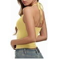 thumbnail image 7 of Womens Summer Tops Backless Tie Neck Double Lined Basic Halter Tops for Women Yellow M, 7 of 7