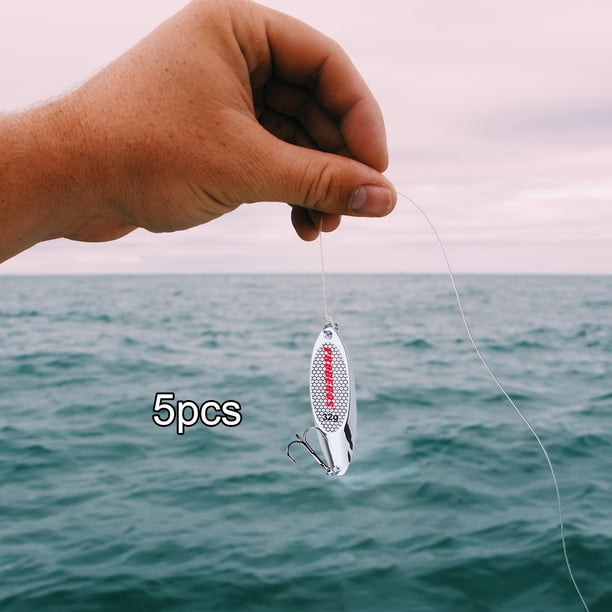 5 Piezas Cucharas de Pesca Señuelos Cebos para Lubina Cebos de Pesca de Fundición Larga Vertical de Metal Cebos Jigging para Lubina Bagre Lucio Gal Plata 32g Perfecl