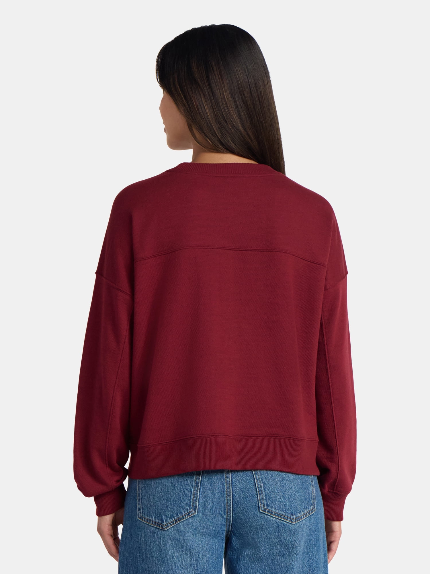 Time and Tru Women’s Ribbed Panel Sweatshirt with Long Sleeves, Sizes XS-XXXL