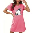 thumbnail image 2 of Tnhcen Women's Plus Size Halloween Nightgown Short Sleeve Round Neck Ghost Print Sleepwear Spooky Season Home Dress 3XL-5XL Hot Pink, 2 of 4