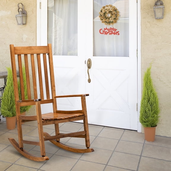 BAYUELSWU Wooden Outdoor Rocking Chair, High Back Porch Rocker for Patio, Deck, Garden, Indoor/Outdoor (Original Color)