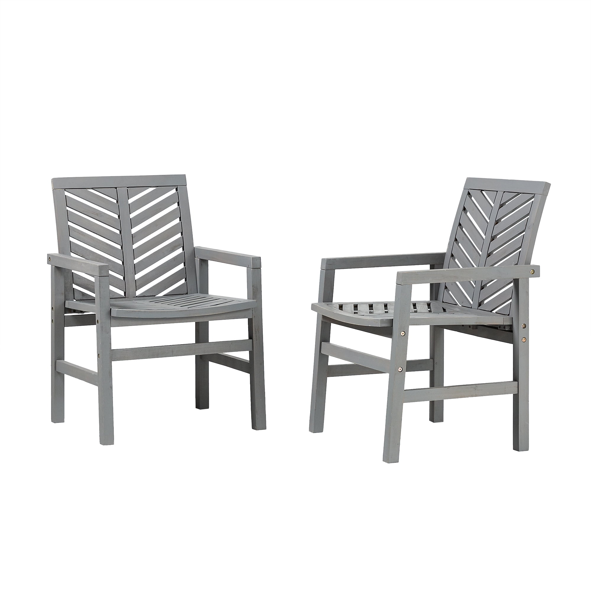 Walker Edison Chevron Solid Acacia Wood Set of 2 - Has Arms - Grey Wash
