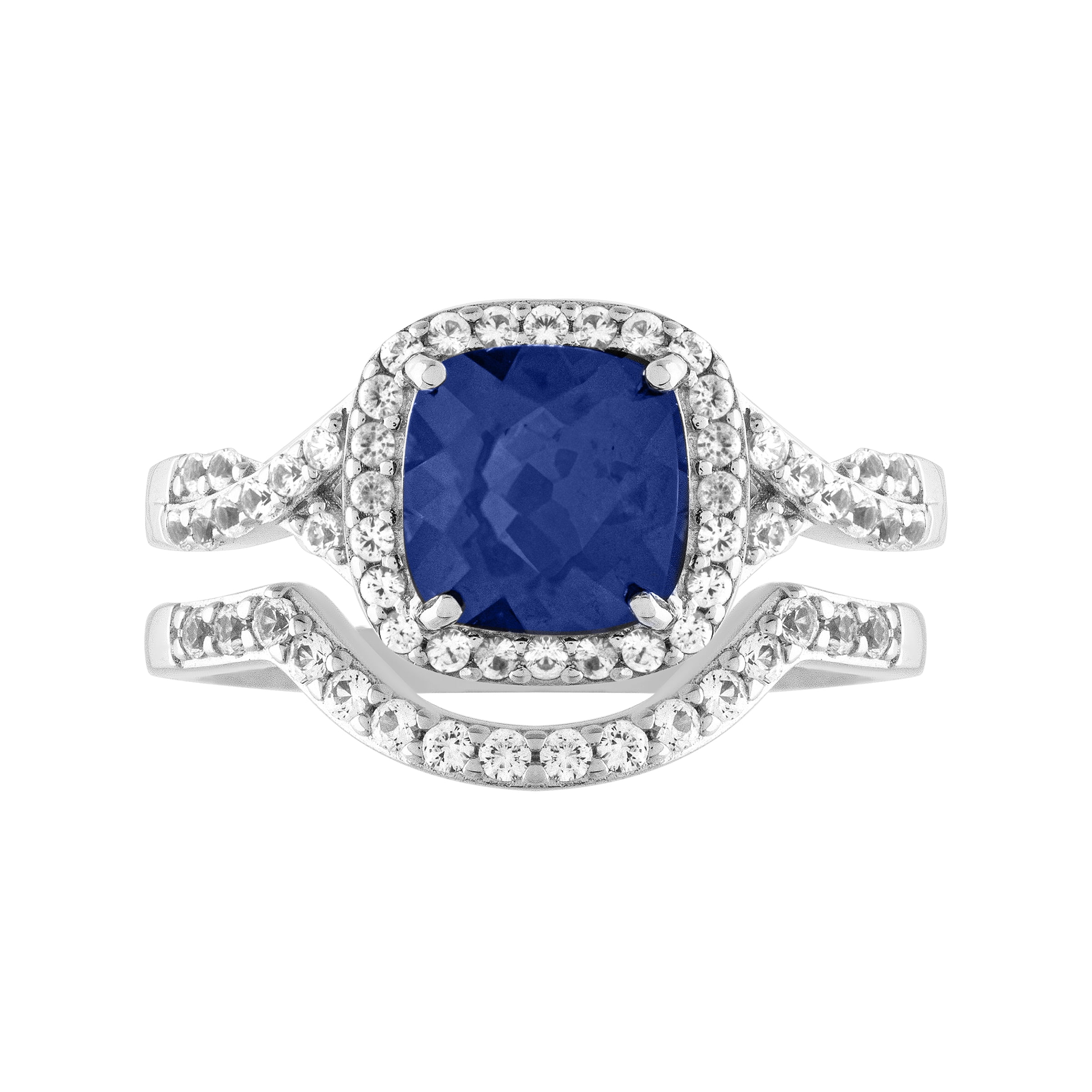 2 2/3 CT TGW Created Blue & White Sapphire "Midnight Gem" Women’s Bridal Set in Sterling Silver by Keepsake