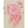 thumbnail image 3 of Elippeo Toddler Girl Valentine's Day Outfits Letter Print Flying Sleeve Sweatshirt with Heart Pattern Pants Headband  6 12 18 24 Months 3 Years, 3 of 9