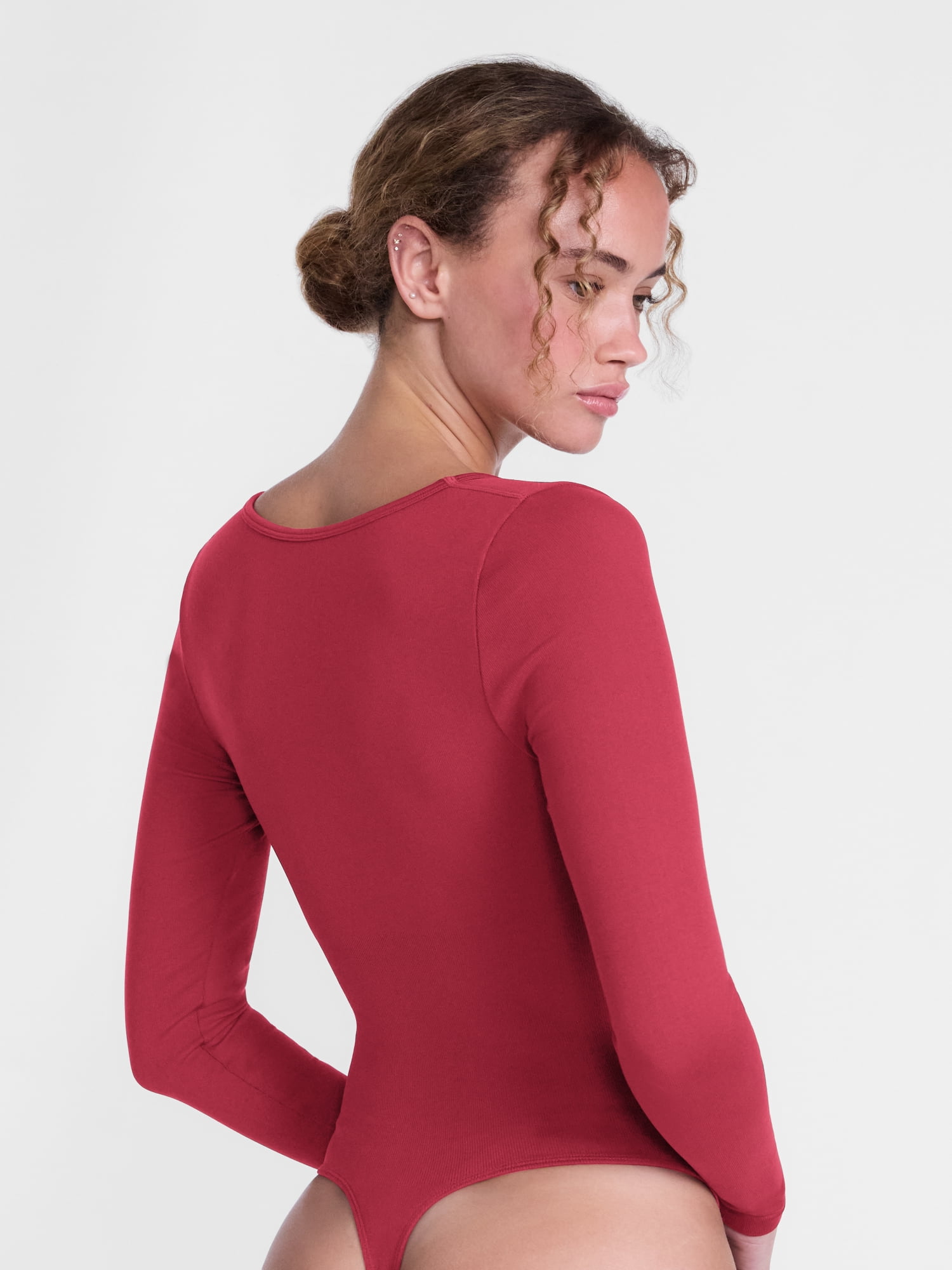 Joyspun Women's Seamless Square Neck Bodysuit with Long Sleeves, Sizes S-XXXL