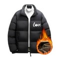 thumbnail image 3 of Feancey Mens Winter Heated Jackets 6 Zone Rechargeable Heating Down Coats Love Letter Printed Puffer Jacket Full Zip Stand Collar Winter Coat Black L, 3 of 7