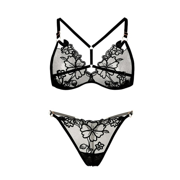 Gibobby Conjunto de lencería de encaje Ropa Interior Sexy con Cuello En V para Mujer, Lencería Sexy, Ropa Interior con Cordón Sin Espalda De Lencería(Negro, Talla única)