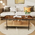 thumbnail image 3 of HQZX Retro Coffee Table with Metal Frame,Rectangle Central Table with Storage Shelf for Living Room, 3 of 13