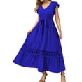 thumbnail image 1 of Vestido largo con cuello en V y encaje floral para mujer talla grande - Diseño fluido, tejido cómodo, primavera/otoño - Tallas S-XXL, versátil para fiestas, 1 of 5