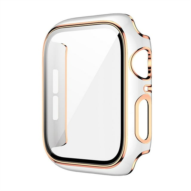 Glass+Cover for Apple Watch Case 45mm 41mm iWatch Case Bumper+Screen Protector Apple Watch Series 7 -White rose