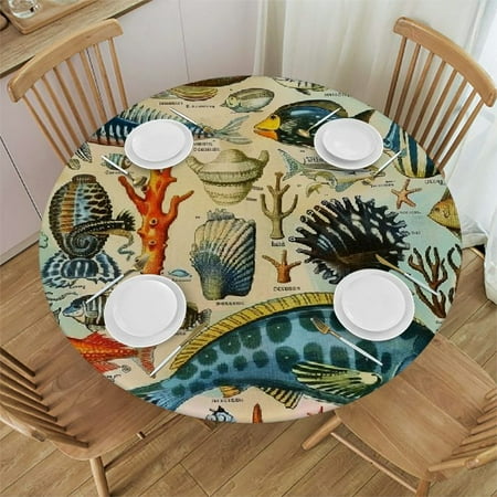 

Patifu Fish Round Table Cover Stain Resistant Washable Perfect for Indoor Outdoor Kitchen Dining Wedding Parties 100% Polyester Table Cloth Table Cover 38 -42