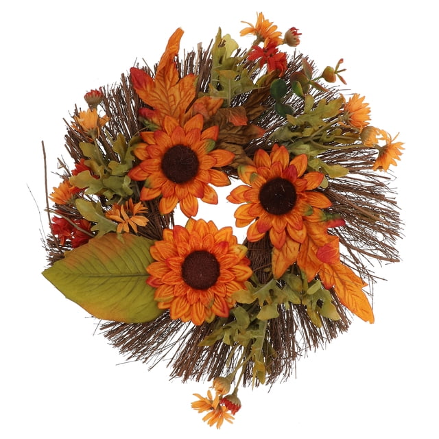 1Pc Simulated Sunflower Wreath with Lights Artificial Flower Pendant Decor