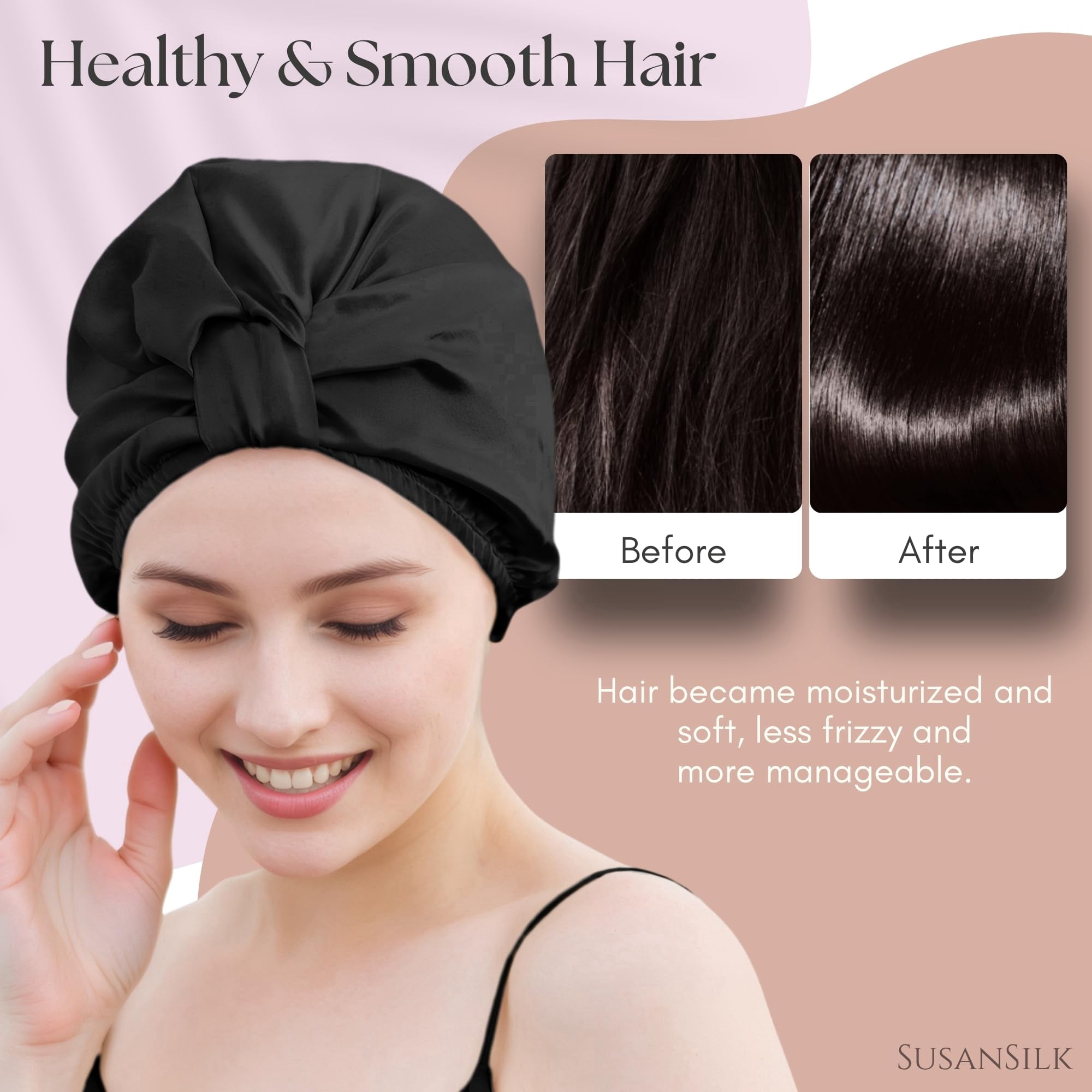SusanSilk Premium 19 Momme Mulberry Silk Bonnet for Sleep and Shower