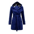 thumbnail image 2 of Brnmxoke Women's Notch Lapel Double Breasted Pea Coat with Belt Long Wool Blend Trench Coat Thick Warm Jacket Overcoat Outwear Fall Winter Clothes Blue,XXXL, 2 of 4