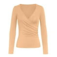 thumbnail image 4 of UJNDER Women's Wrap Ruched Deep V Neck Slim Fit Long Sleeve Lined T Shirts for Women Tunic Tops Tee Casual Beige XL, 4 of 4