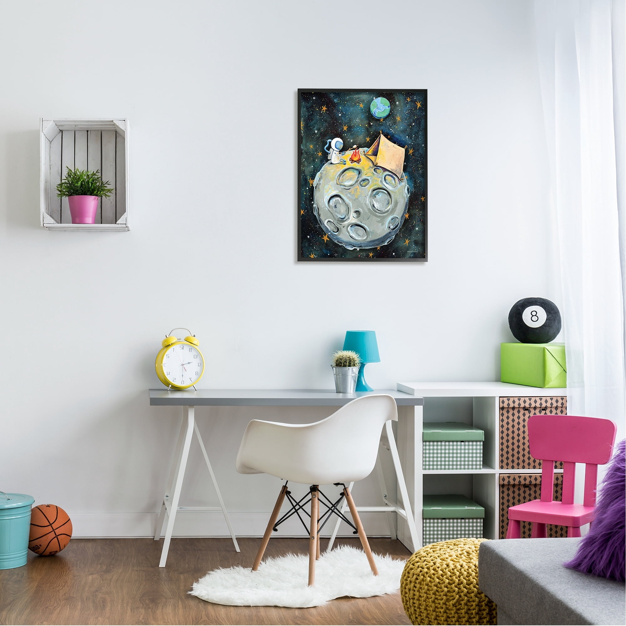 Stupell Industries Astronaut Camping Moon Whimsical Stars Outer Space Framed Wall Art, 24 x 30, Design by Rachel Nieman
