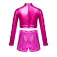 thumbnail image 2 of Alvivi Kids Girls 2 Piece Hip-Hop Dance Outfit Long Sleeve Metallic Crop Top with Shorts Streetdance Gym Dancewear Hot Pink 10, 2 of 5