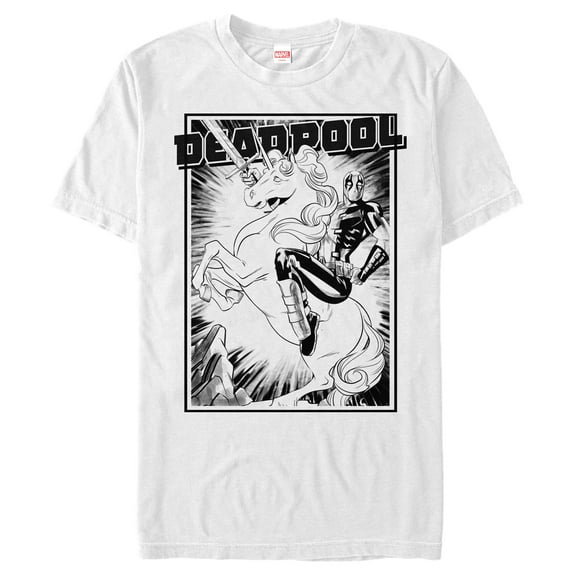 Men's Marvel Deadpool Comic Unicorn Ride Graphic T-Shirt