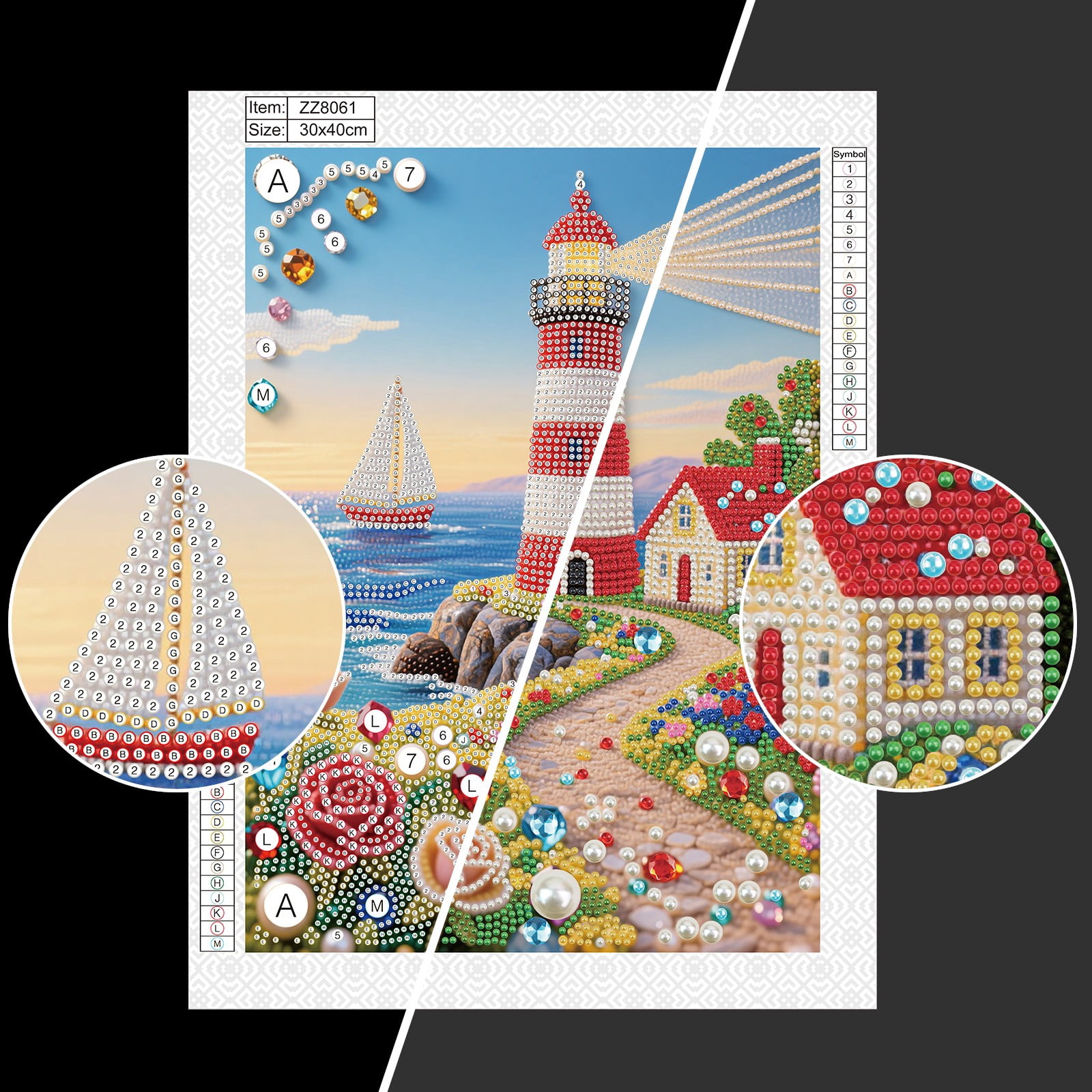 FLOPESN DIY Gemstone Pearl Diamond Art Painting Kit Unframed, 9.84X13.78in, Colourful Canvas Holiday Present Home Wall Decor Unframed-Lighthouse-1
