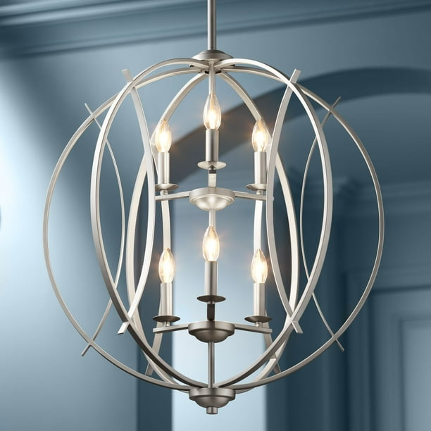Possini Euro Design Brushed Nickel Orb Pendant Chandelier 24