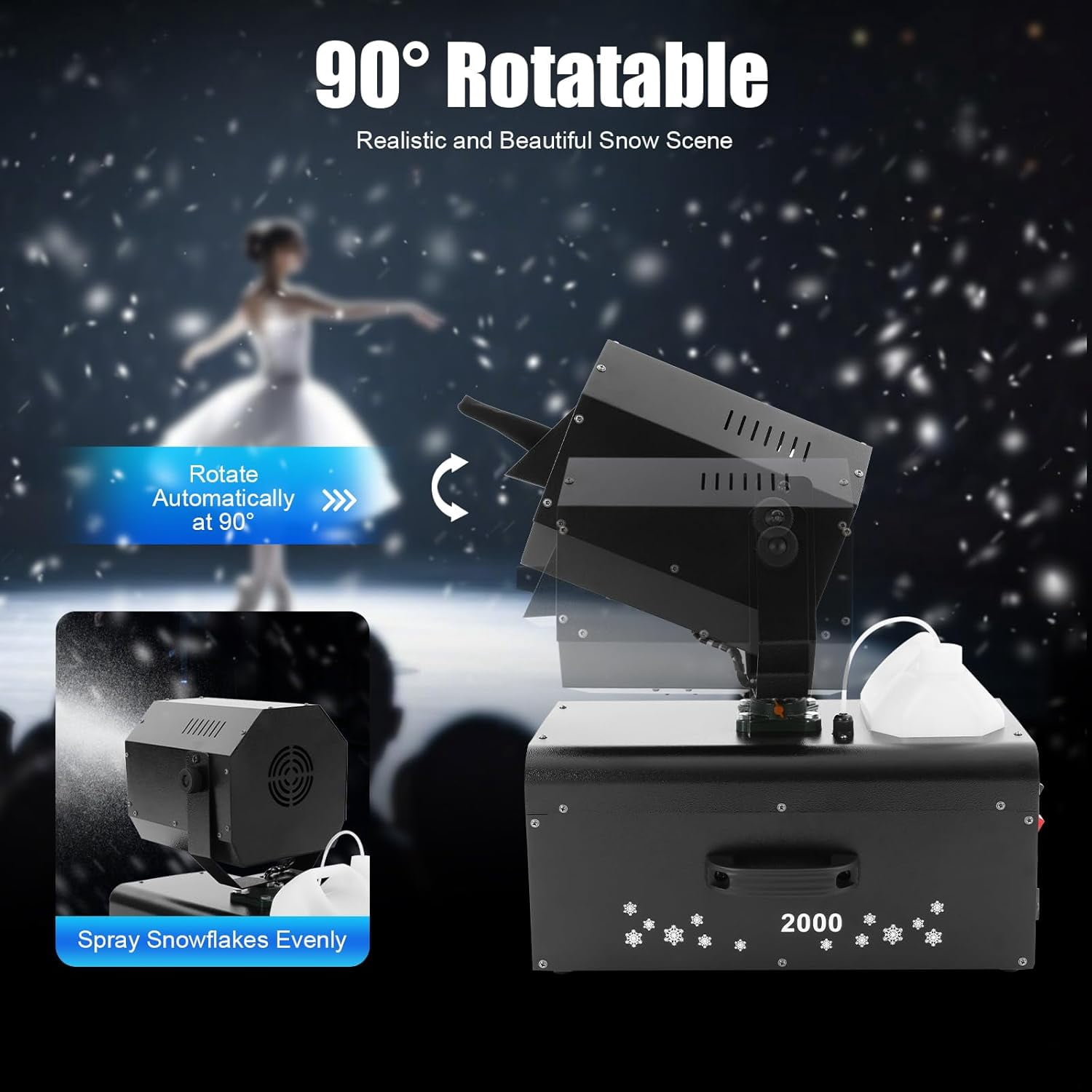 Snowflake Machine, 2000W Christmas Snow Machine 90°Rotatable Snow Making Machine for Christmas Party Wedding Stage Effect Parades Fiestas Holidays