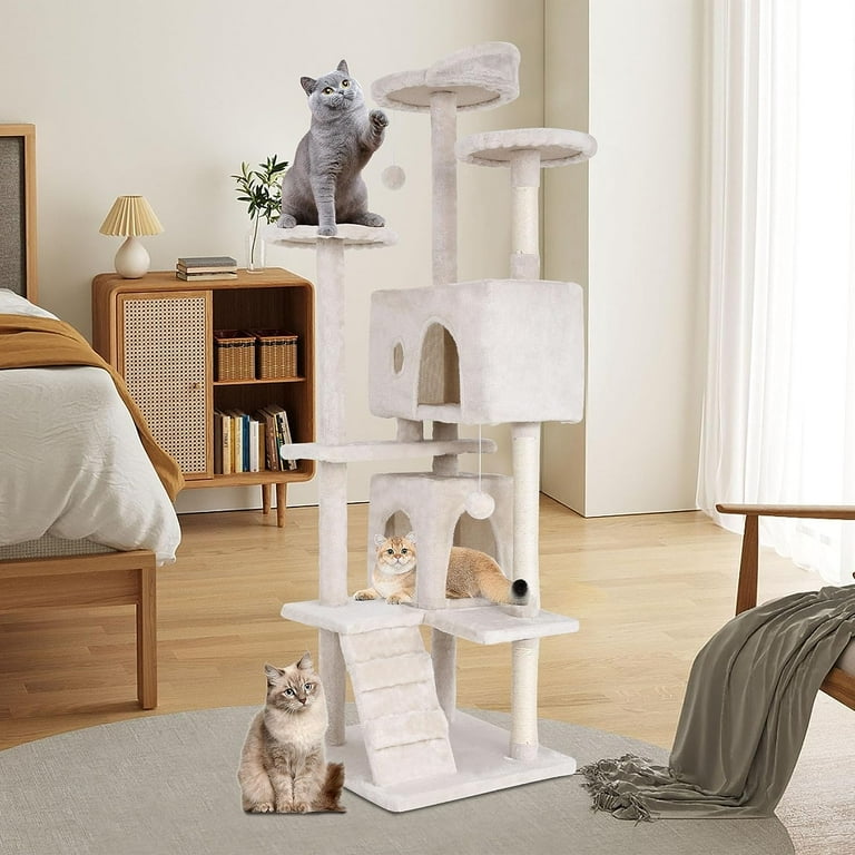 BestPet 70in Cat Tree Tower with Funny Toys Beige Particleboard