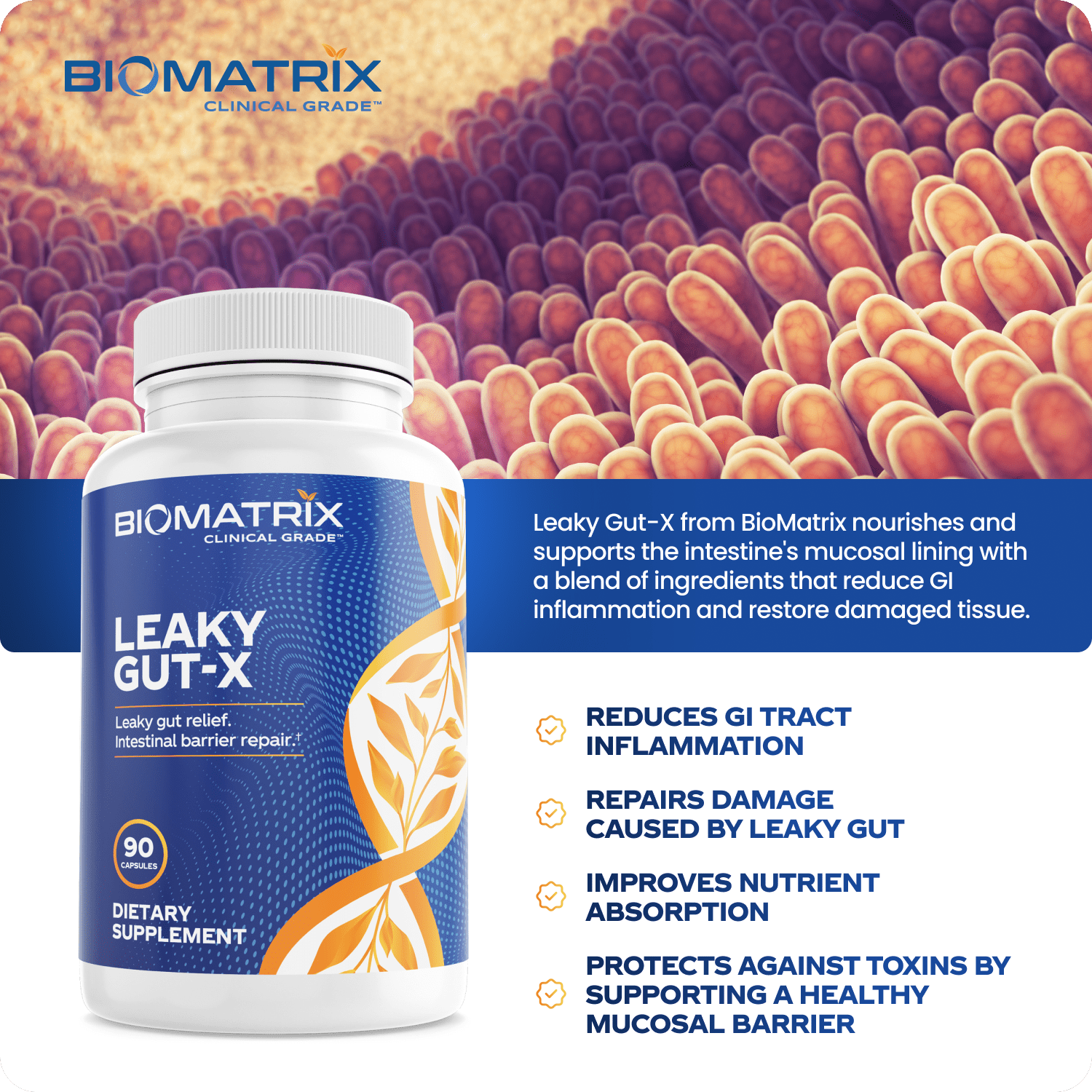 BioMatrix Leaky Gut, IBS Supplement w/ L-Glutamine, Turmeric Root - Support Mucosa | 90 Caps
