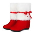 thumbnail image 5 of Roncen Women's Fashion Casual Ankle Boots - Round Toe Platform Heel with Festive Red Christmas Bow Design, Warm Faux Fur Lined Slip-Resistant Winter Boots for Trendy Outfits, 5 of 8