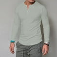 thumbnail image 2 of AMERTEER T-Shirt Homme Manches Longues Col Rond Bouton Uni Décontracté, 2 of 6