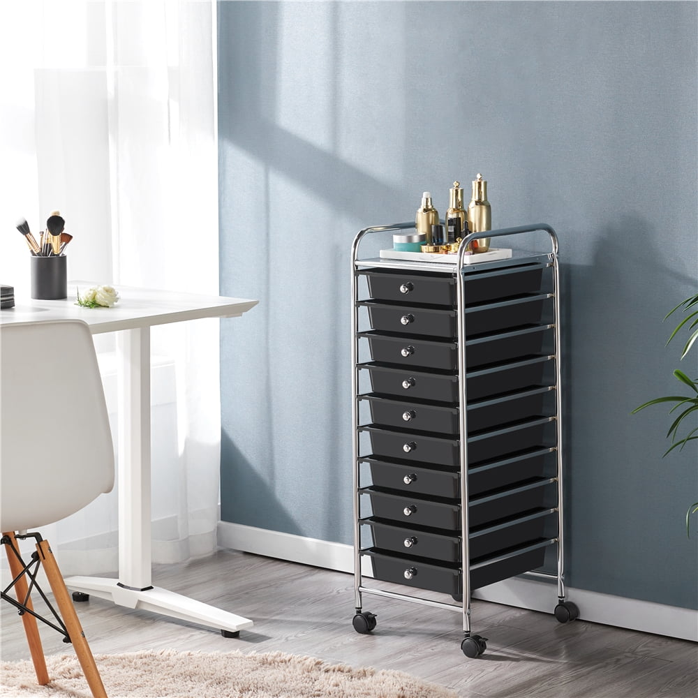 Alden Design 10 Drawer Rolling Storage Cart Organizer with Lockable Wheels, Black