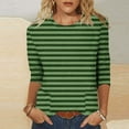 thumbnail image 2 of CYMMPU Summer Fall Plus Size Tunic Tops Basic Tees Vintage Striped 3/4 Length Sleeve Crewneck Shirts Business Work Blouses 2025 Clothes for Women Green L, 2 of 4
