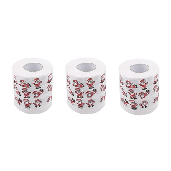 Fiudx Papel Higiénico Navideño, Diseño de Papá Noel y Árbol, Decoración Festiva para El Baño, Ideal para Fiestas de Navidad, Paquete de 3 Rollos, 10 X 10 Cm Cada Uno.