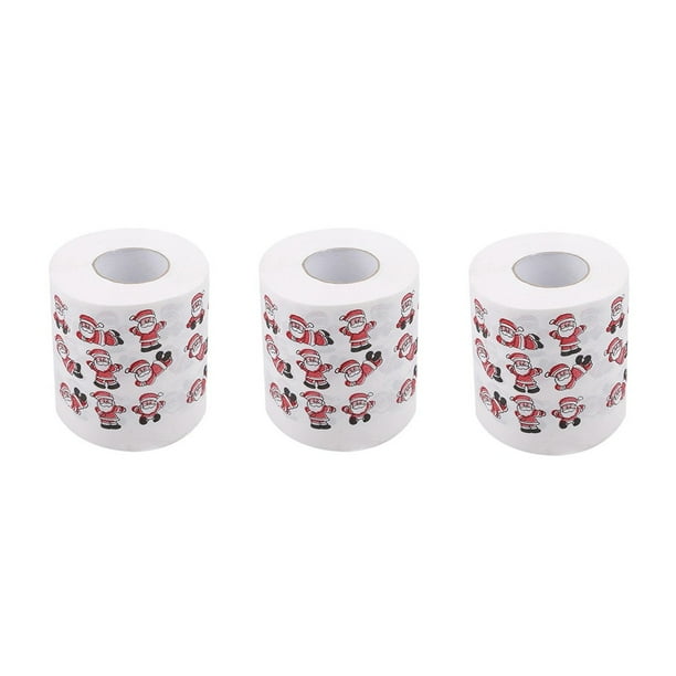 Fiudx Papel Higiénico Navideño, Diseño de Papá Noel y Árbol, Decoración Festiva para El Baño, Ideal para Fiestas de Navidad, Paquete de 3 Rollos, 10 X 10 Cm Cada Uno.