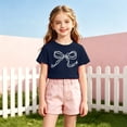 thumbnail image 2 of YAYUBA Girls Oversized T Shirts 5t Letter Print Crew Neck Back To School Short Sleeve Tee for Toddler Cute Blouse Tops Preppy Children's Shirts, 1-2 Years, Navy, 2 of 4