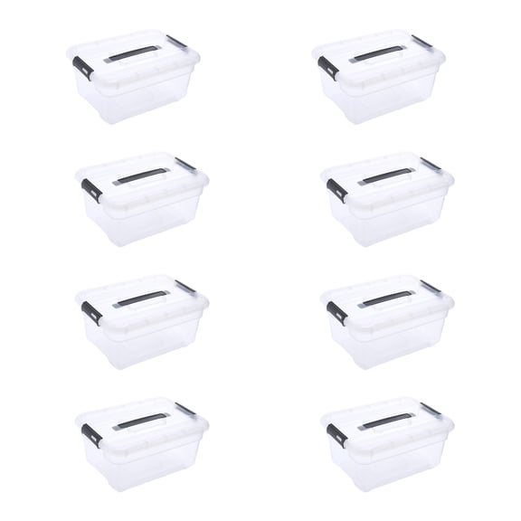 Ezy Storage Solutions 13.7 Qt Clear Plastic Storage Boxes With Latching Lids, stackable, 8 Pack