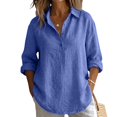 thumbnail image 4 of Linen Button Down Shirt Women Long Sleeve Linen Blend Tops Linen Shirts for Women Casual Ladies Gauze Tops Womens Gauze Tops Breathable Natural Flax Summer Vacation Linen Top,Blue,L, 4 of 9