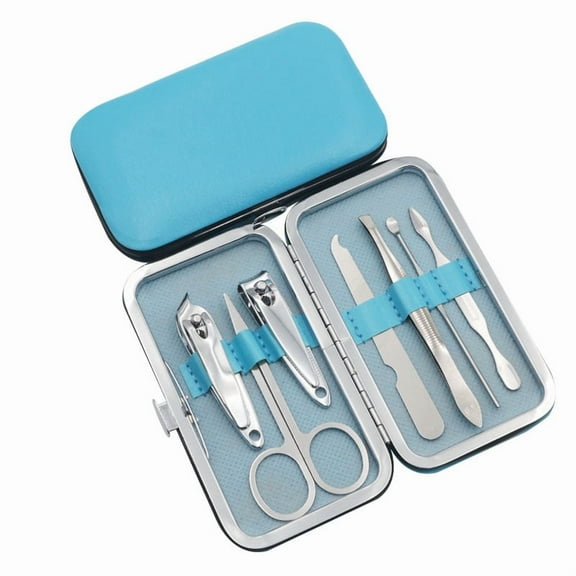Knubmt Pack of 7 Manicure Pedicure Kit Stainless Steel Nail Clippers Set Professional Grooming Tools for Women Men, Sky Blue