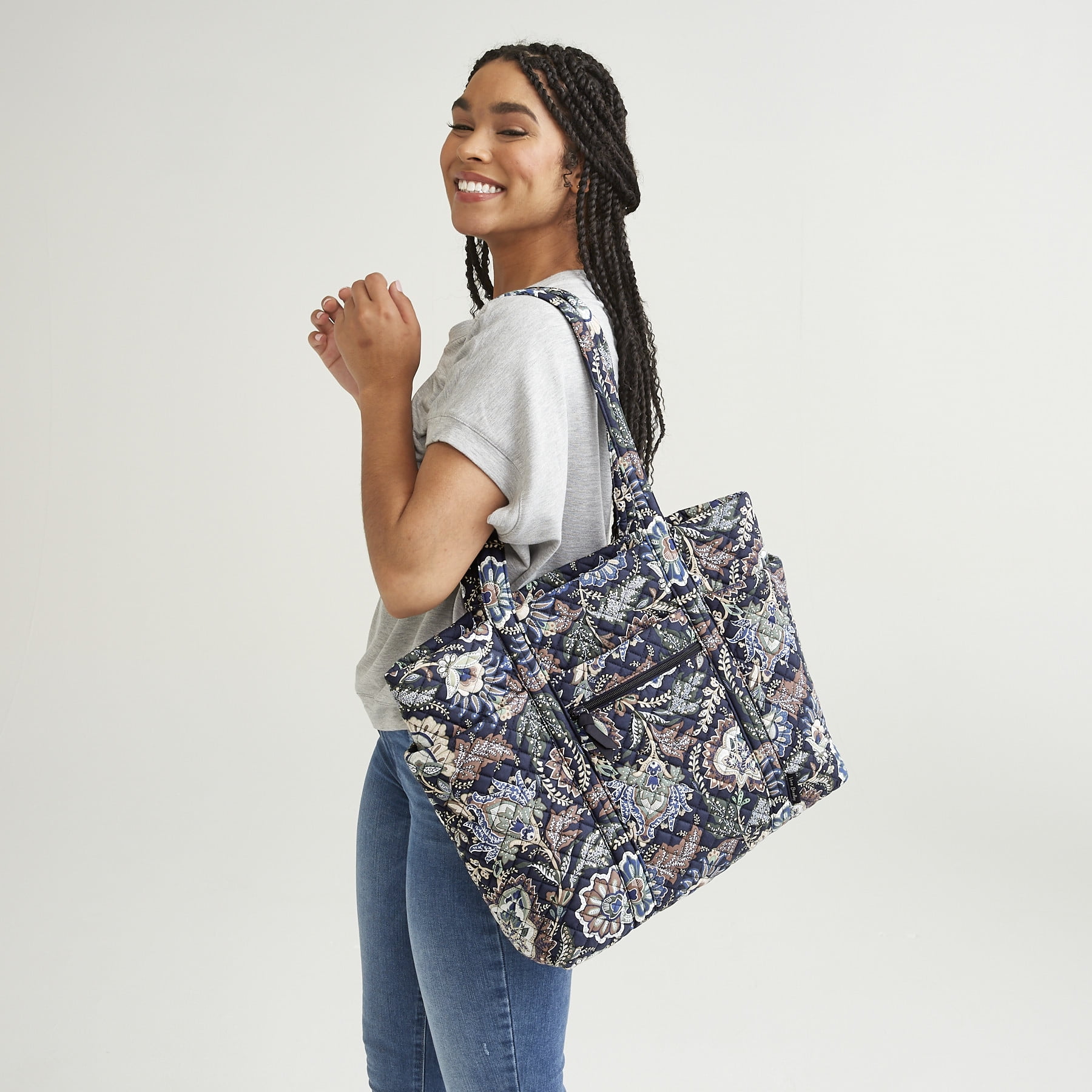 Vera Bradley Women s Recycled Cotton Vera Commuter Tote Bag Java Navy Camo Walmart