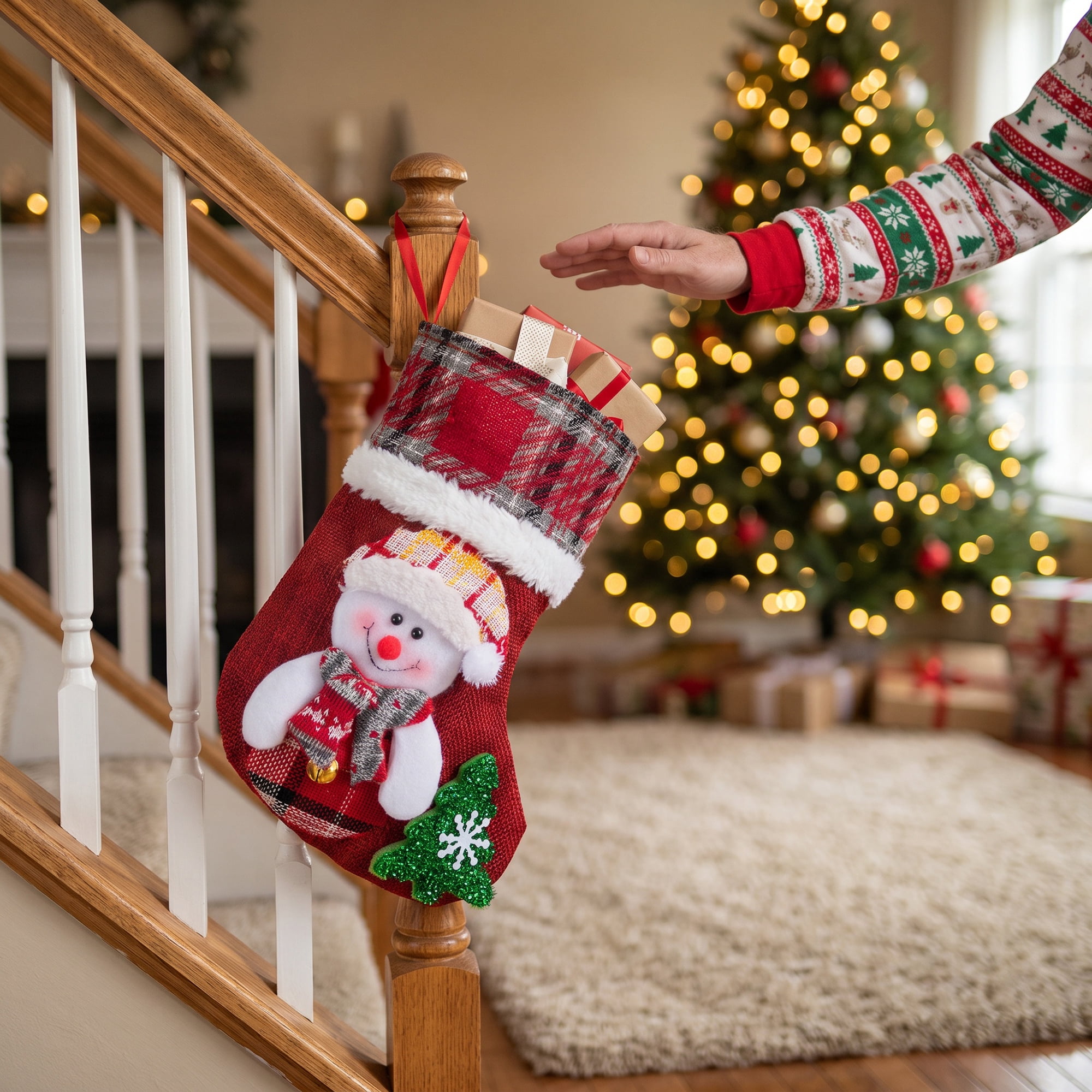 Unique Bargains Novelty Cartoon Christmas Stockings Assorted Garland Accent Red Snowman 8"