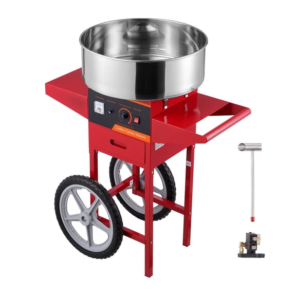 Professional Cotton Candy Cart Machine, 1000W Commercial Floss Maker for Home, Parties, Events with Stainless Steel Bowl&Accessories, Red