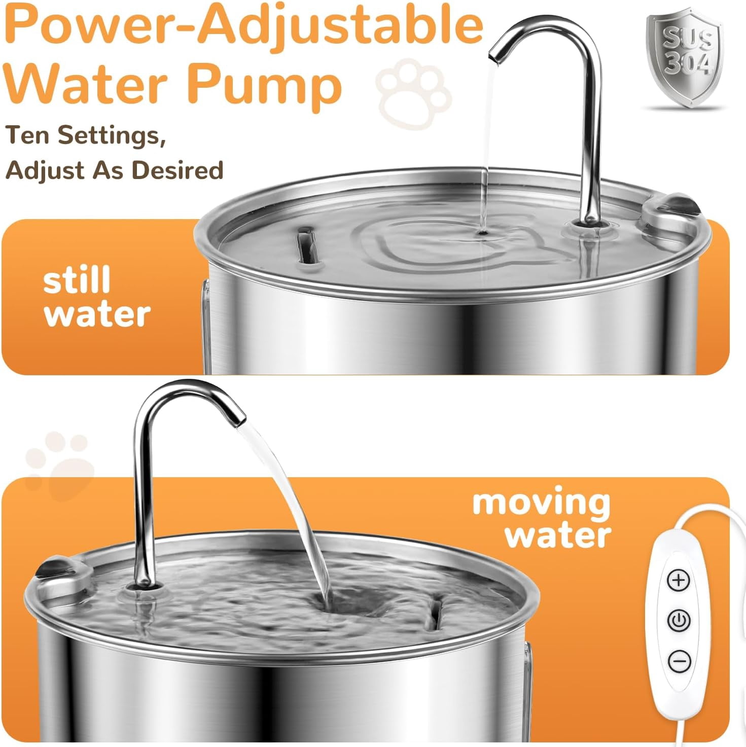 Automatic Stainless Steel Pet Water Fountain, 4L/135oz Capacity with Replacement Filters, Ultra-Quiet Adjustable Pump, 3 Flow Modes for Cats and Dogs in Multi-Pet Homes