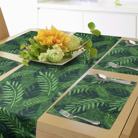 

Vintage Hawaiian Table Runner & Placemats Tropical Eco Pattern of Palm and Monstera Leaves Summer Garden Set for Dining Table Placemat 4 pcs + Runner 14 x72 Forest Green Dark Teal by Ambesonne