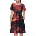 thumbnail image 1 of Balery Lone Rider Under Red Sky Vestidos sueltos de manga corta para mujer, vestidos de verano 2025, vestidos casuales de corte A con vuelo., 1 of 6