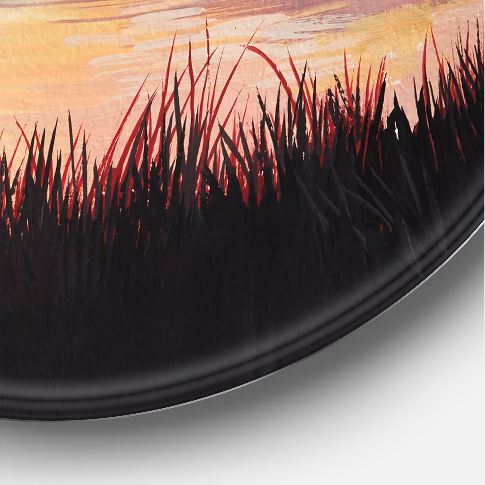 Designart 'The Reeds On The Lake In Evening Glow' Nautical & Coastal Circle Metal Wall Art 36x36 - Disc of 36