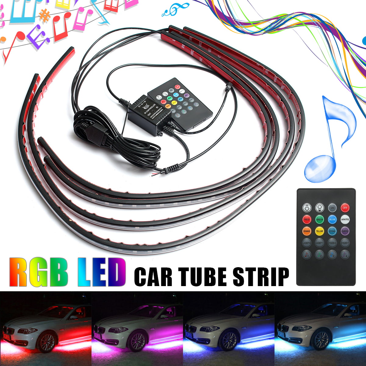 2 Pack  DC 12V Waterproof 1 2 3 4 Ft Led Strip Underbody Light with 6" wires 
