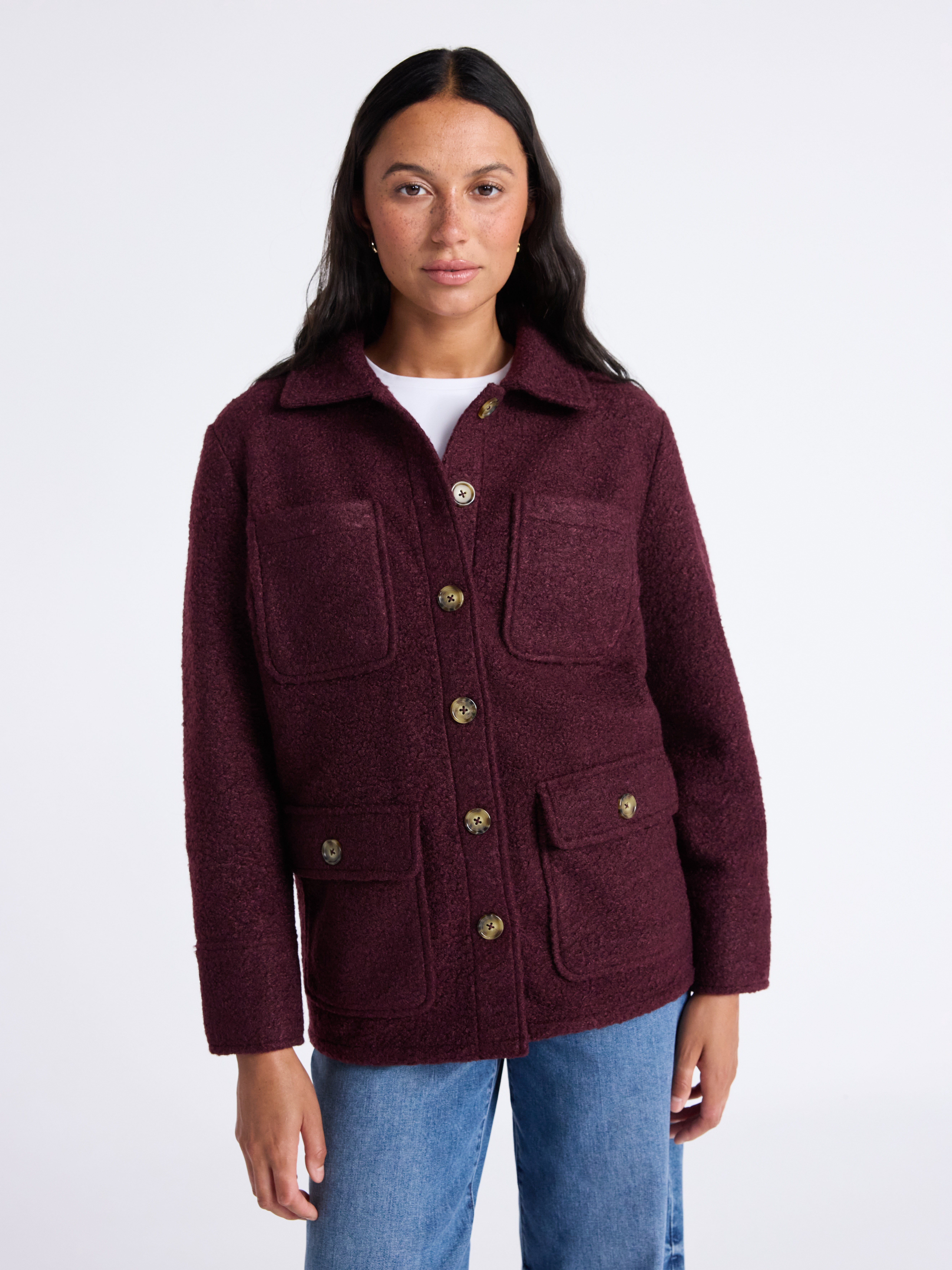 Time and Tru Women's Boucle Utility Shacket, Midweight, Sizes XS-XXXL