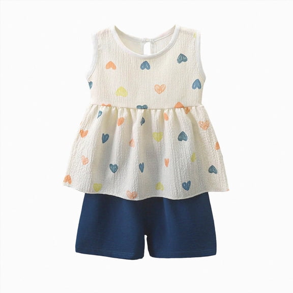 Duqingm Girl Clothes Toddler Girls Summer Outfit Heart Tank Top Pink Shorts 2 Piece Clothing for Girl 1 2 3 4 5 6 7 T Girls Summer Set Size 6-12 Months