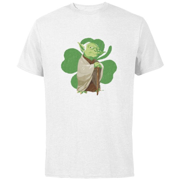 Star Wars Yoda Lucky Shamrock St. Patrick’s Day - Short Sleeve Cotton T-Shirt for Adults - Customized-White