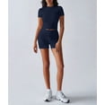 thumbnail image 4 of Women'S Two Piece Sets Summer Slim Fitted Short Sleeve Tops Foldover Shorts Matching Lounge Sets Dark Blue XL, 4 of 7